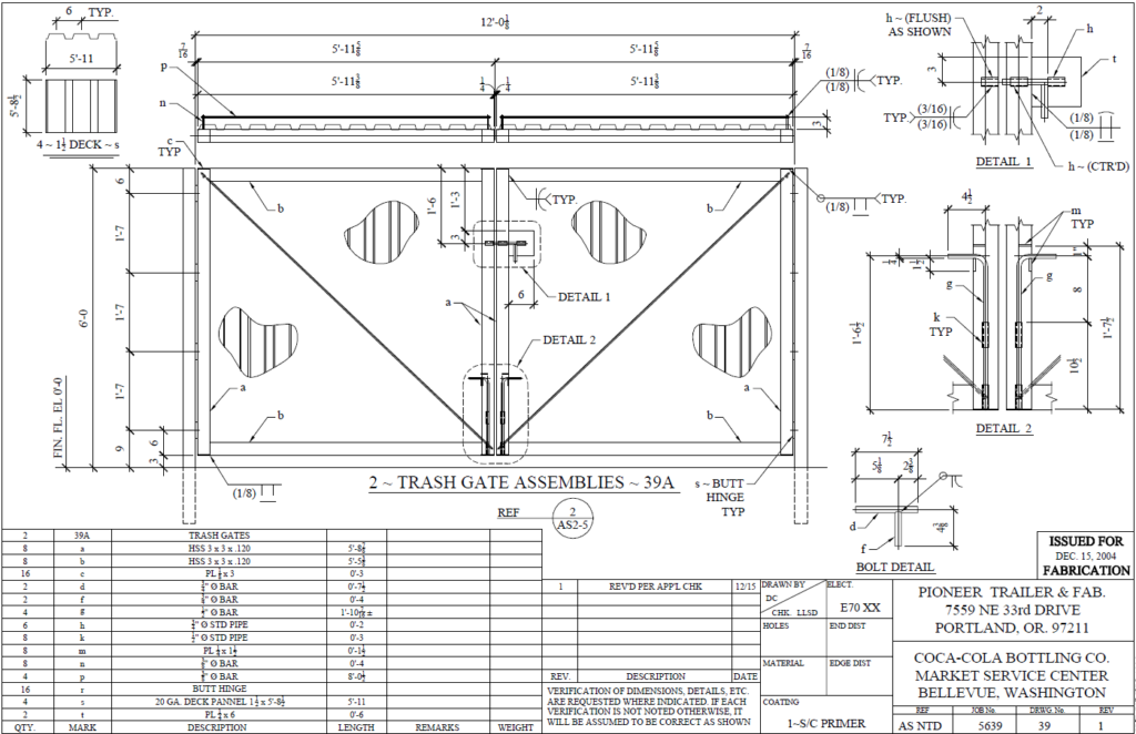 Trash Gate Shop Drawing